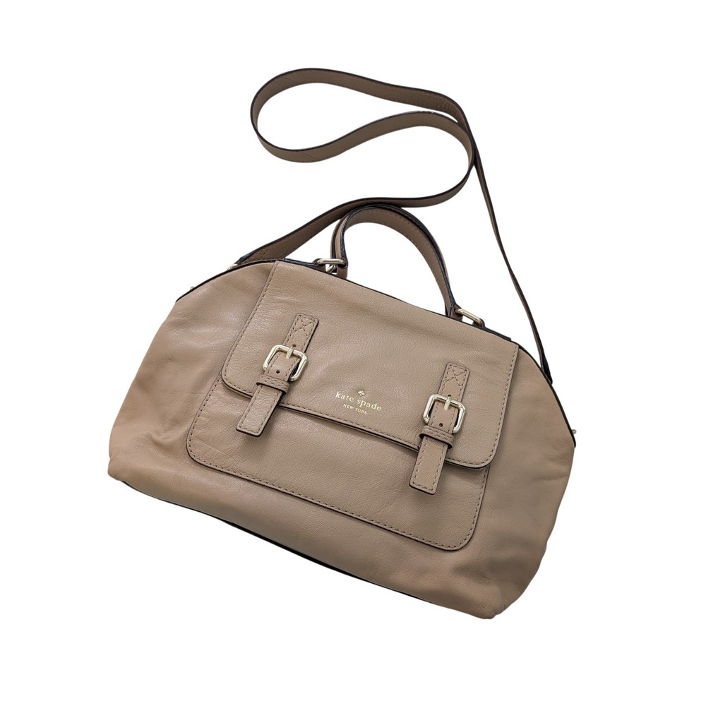 Kate Spade‎ New York Taupe Leather Satchel Crossbody Bag Gold Hardware Buckle